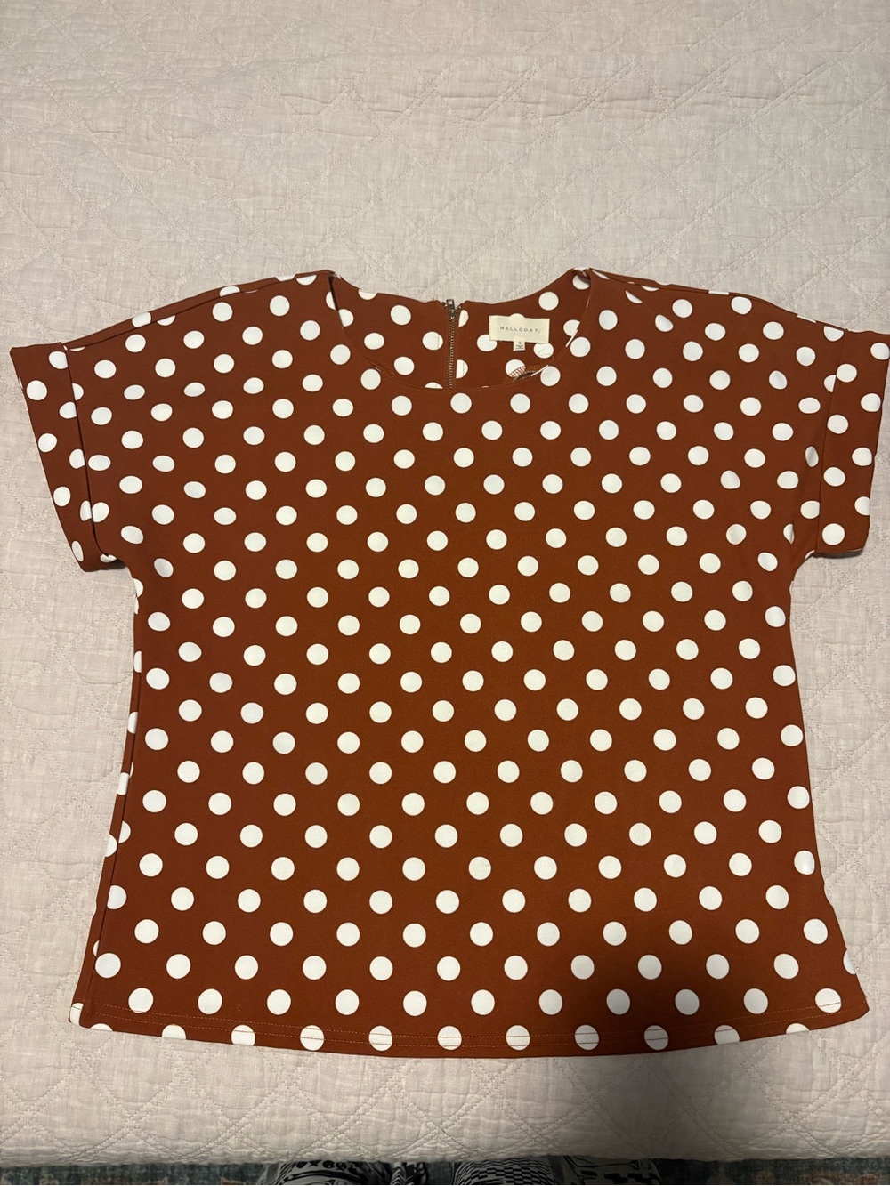 MELLODAY Brown Polka Dot Short Sleeve Tee